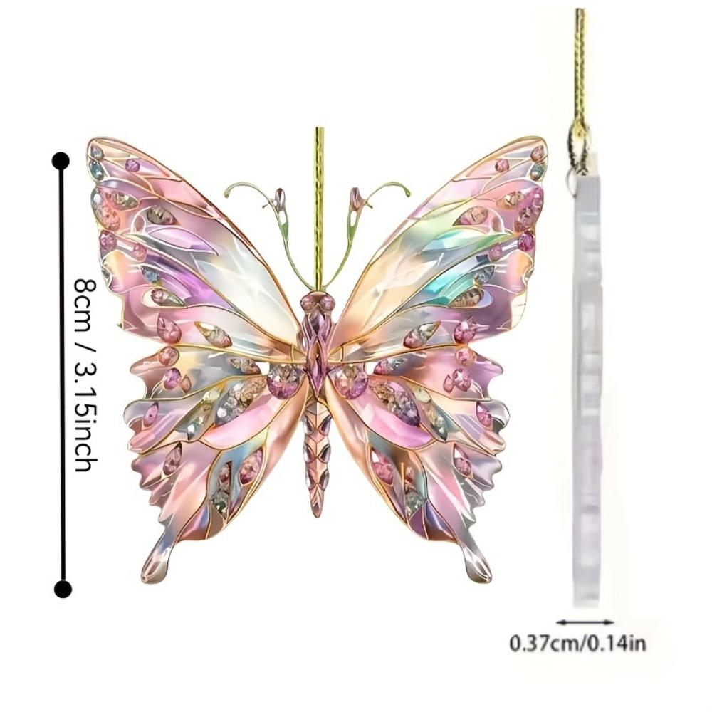 2D Car Accessories Acrylic Purple Aesthetic Rear View Mirror Charm Butterfly Shape Sparkling Home Decoration
