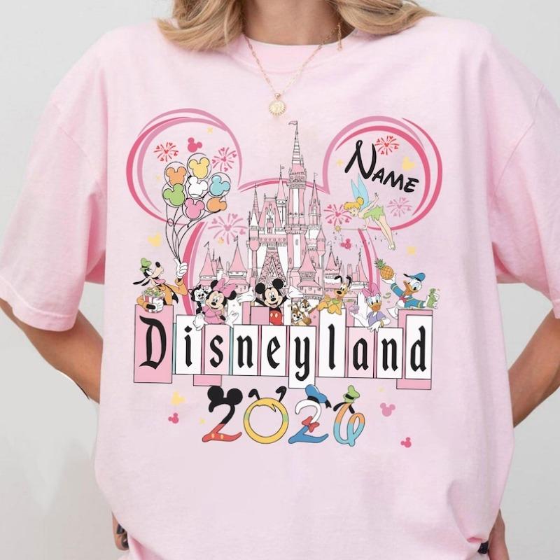 2026 Новая летняя хлопковая футболка Disney для мужчин, ретро, высокое качество, с принтом Disneyland, оверсайз, унисекс, повседневный топ для детей