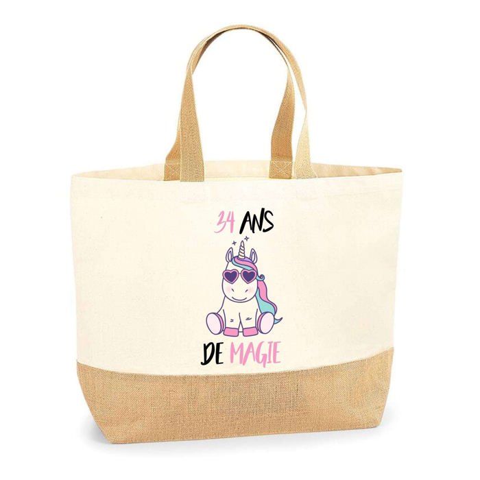 Cabas de plage - PLANETEE - 34 ans de magie licorne - Jute naturel - Multicolore - Fabriqué en France