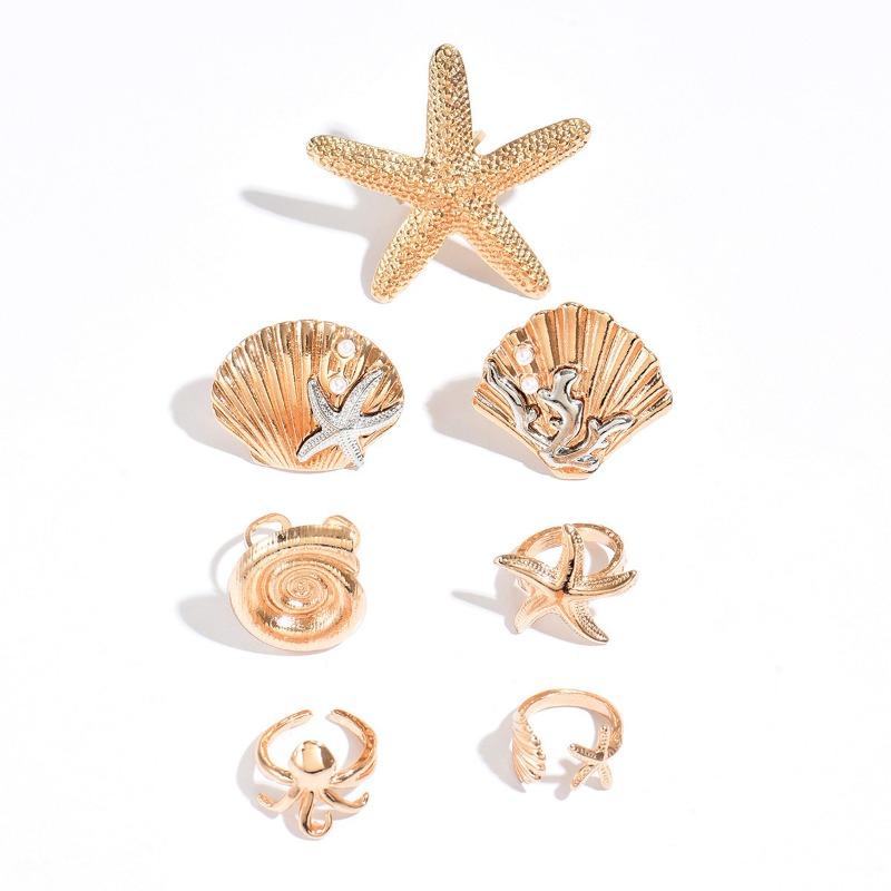 Starfish Ring Jewelry Ocean Wind Premium Ring Set Conch Open Ring