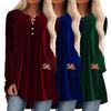Women Velvet Shirt V-Neck Buttons Half Placket Long Sleeve Asymmetric Hem Pullover Tops Solid Color Mid-length Blouse