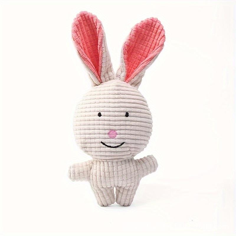 Corduroy Bunny Plush Dog Toy, Squeaky Stuffed Rabbit Chew Toy for Small Medium Dogs, Interactive Pet Play Gift