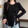 Navava Round Neck Long Sleeve T shirT Side sliTs buTTon Ribbon nT3263
