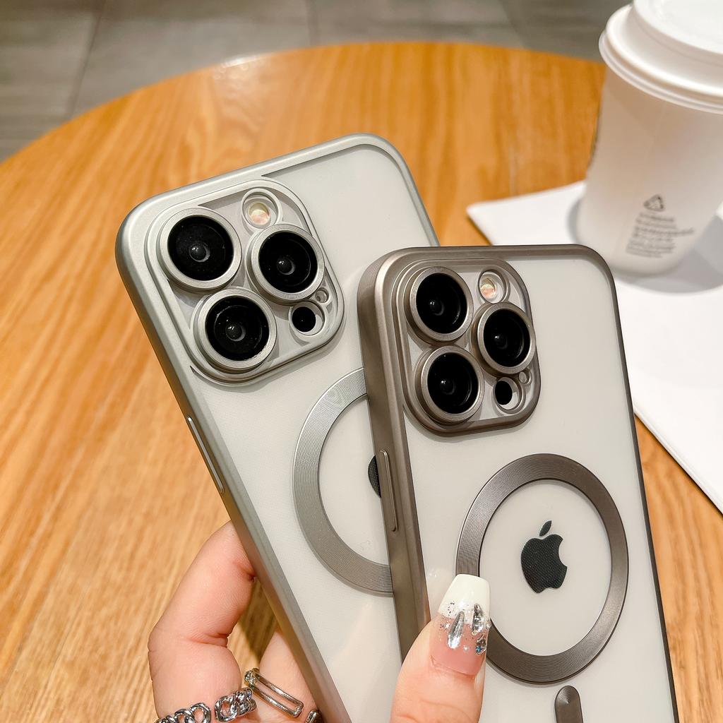 Чехол Magsafe с матовым покрытием для беспроводной зарядки на iPhone 16 11 12 13 15 14 Pro Max Plus, мягкая прозрачная защита линз