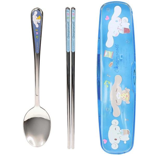 Lilpang Cinnamoroll All-Stainless Steel Spoon Clear Case Set, Mixed Colors, Spoon + Chopsticks + Case, 1 Set, Korean Popular Tableware