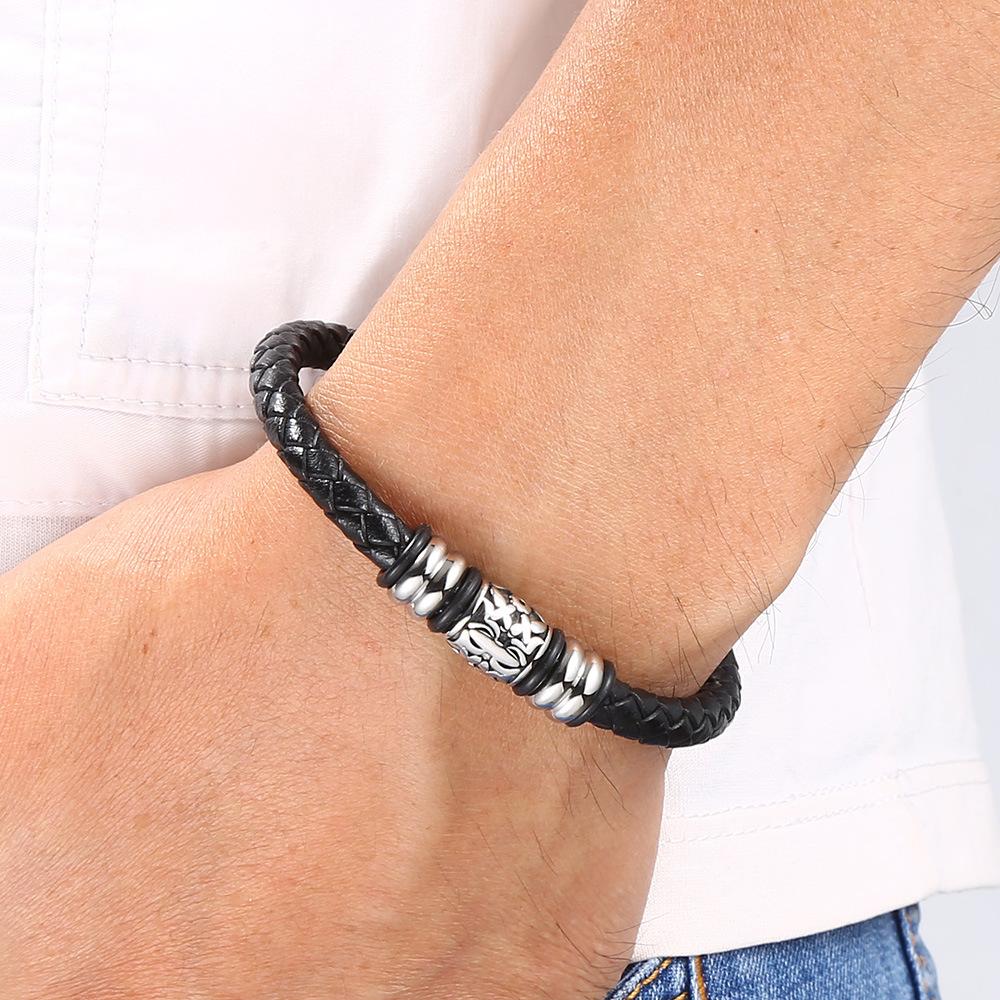 Punk Black Leather Braided Bracelet for Men Casual Sports Jewelry Accessories