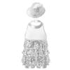 Girls Modern Jazz Latin Leotard Halter Backless Shiny Sequins Ruffles Dance Costume Hat