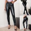Rose Beauty A Street High Waist Slant Pocket Shiny PU Leather Stretchy Skinny Leggings Pants Casual Classic Trousers