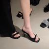 High-heeled Cool Slippers Women's Stiletto Open-toed Women's Sandals Size Women's Ankle Strap New Square Head Black Satin Bow