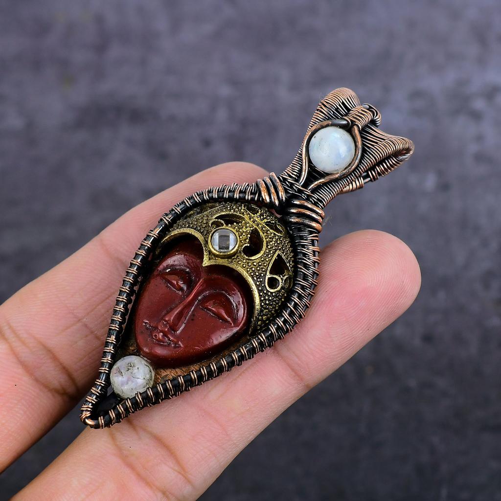 Подвеска из натуральной камеи, лунного камня, медной проволоки, 2,99 дюйма, V9c22