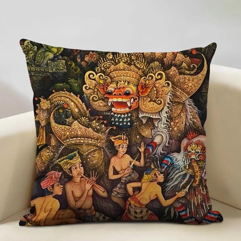 Exotic Balinese Mythical Pattern Pillow Covers Pattern Cushion Cover Suitable for Sofa Bedroom Car Pillow Cover