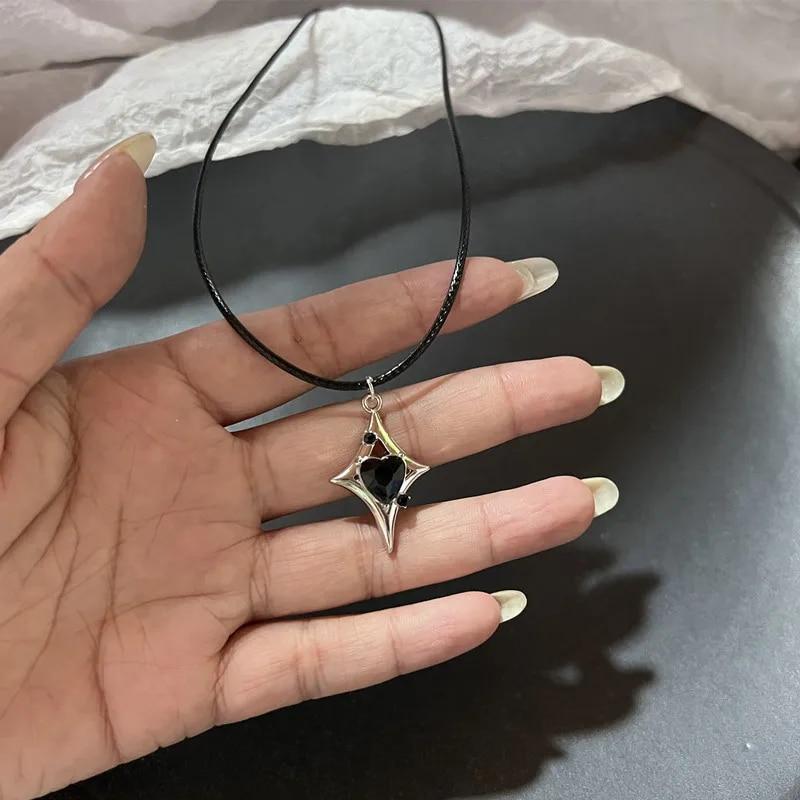 Готическое 90-е кожаное ожерелье с подвеской в ​​форме лавы и звезды для женщин и мужчин, аксессуары цвета антикварного серебра, эстетические ювелирные изделия