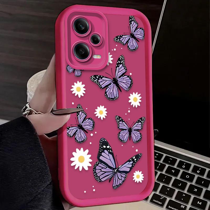 Purple Butterfly And Flower Design Silicone Case For iPhone 17 16 15 14 13 12 11 Pro Max Plus Air