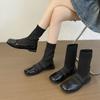 Square Head Thin Knitted Socks Boots Women's Shoes 2025 New Autumn and Winter Socks Shoes Loafer Short Boots with Socks Boots