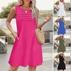 Summer Vest Dress with Side Pockets Sleeveless Round Neck A-line Solid Color