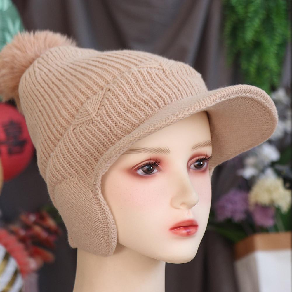 Ear Protection Plush Peaked Cap Solid Color Knitted Baseball Hat Casual Earflaps Hat Sports