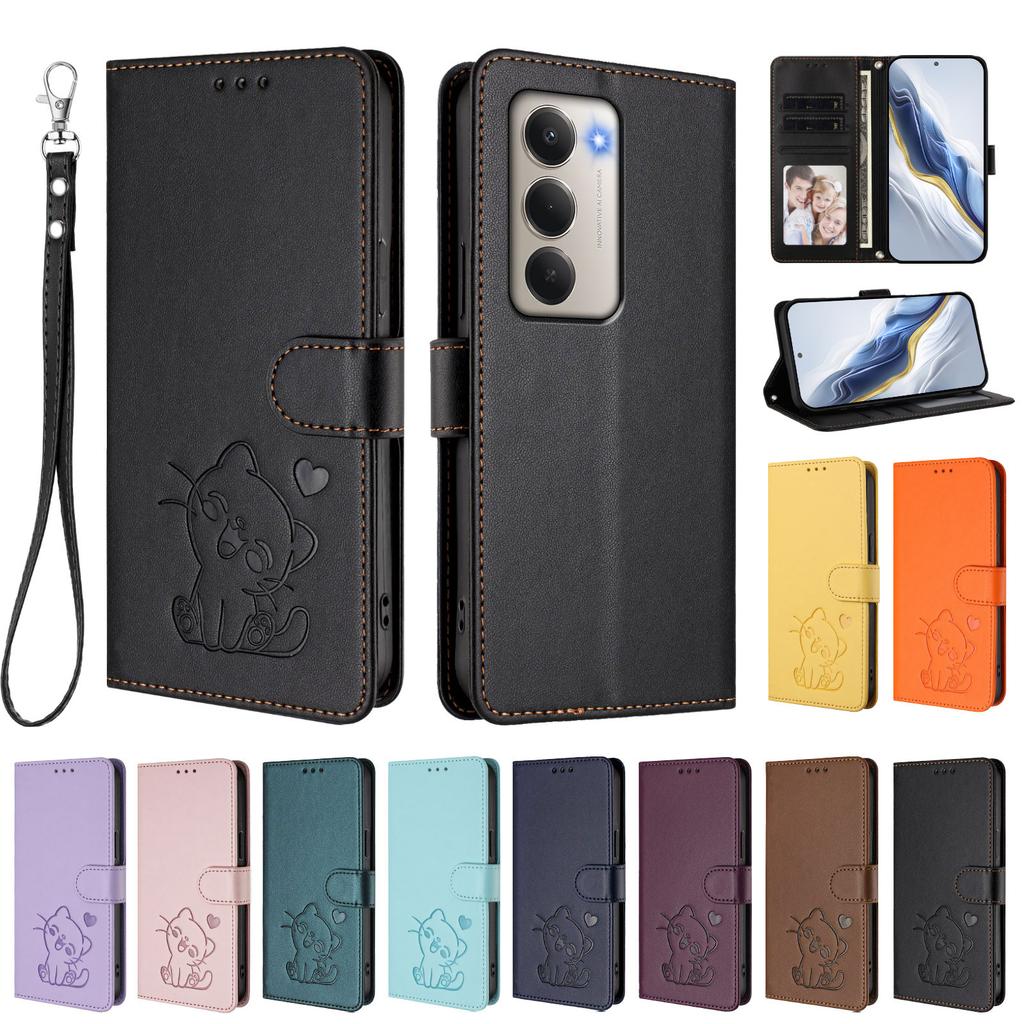 For Xiaomi Redmi 15 4G (EU) (171mm) Wallet Case with Wrist Strap Love Cat Pattern Imprint Leather Phone Cover