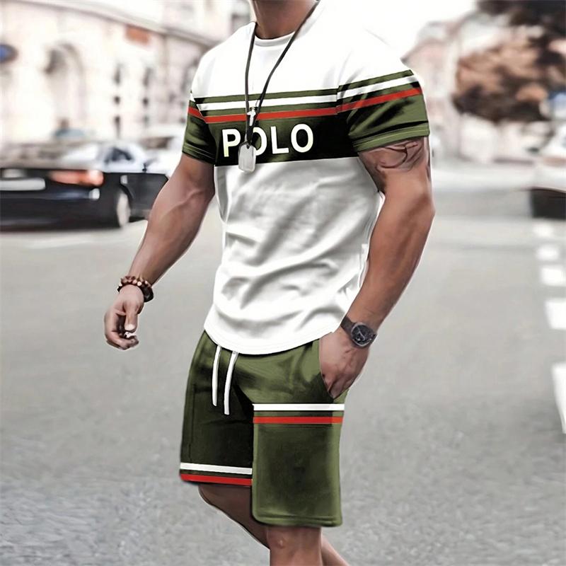 Летний быстросохнущий комплект с камуфляжным принтом и круглым воротником, классический мужской спортивный комплект из 2 предметов: короткий рукав и шорты для занятий фитнесом в спортзале