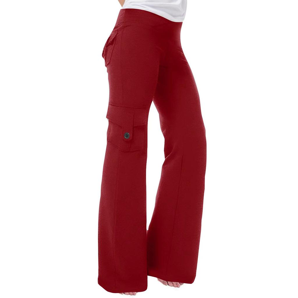 Женские модные эластичные брюки с перекрестной талией и несколькими карманами, прямые твидовые брюки для йоги, повседневные брюки