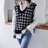 Women's Autumn and Winter V-neck Chibi Check Casual Loose Knitted Sweater Vest