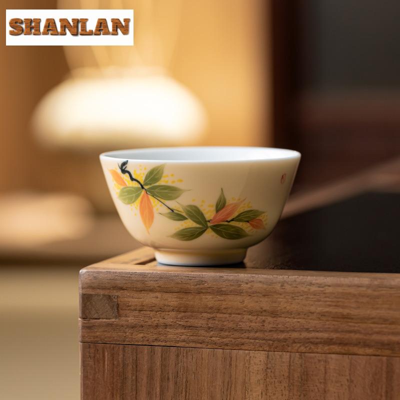 115ml Hand-painted Osmanthus Perfect Cup Teacup Aesthetic Tea Bowl Tea Cup Set Tea-tasting Meditation Cup Chazhan Master Cups