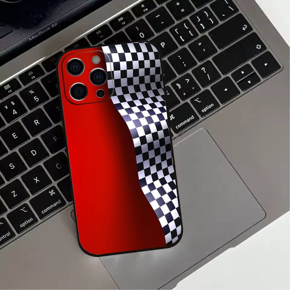 Racing Checkered Flag Phone Case For iPhone 17,16,15,14,13,12,11 Plus,Pro Max,XS,Soft Silicone Black Cover
