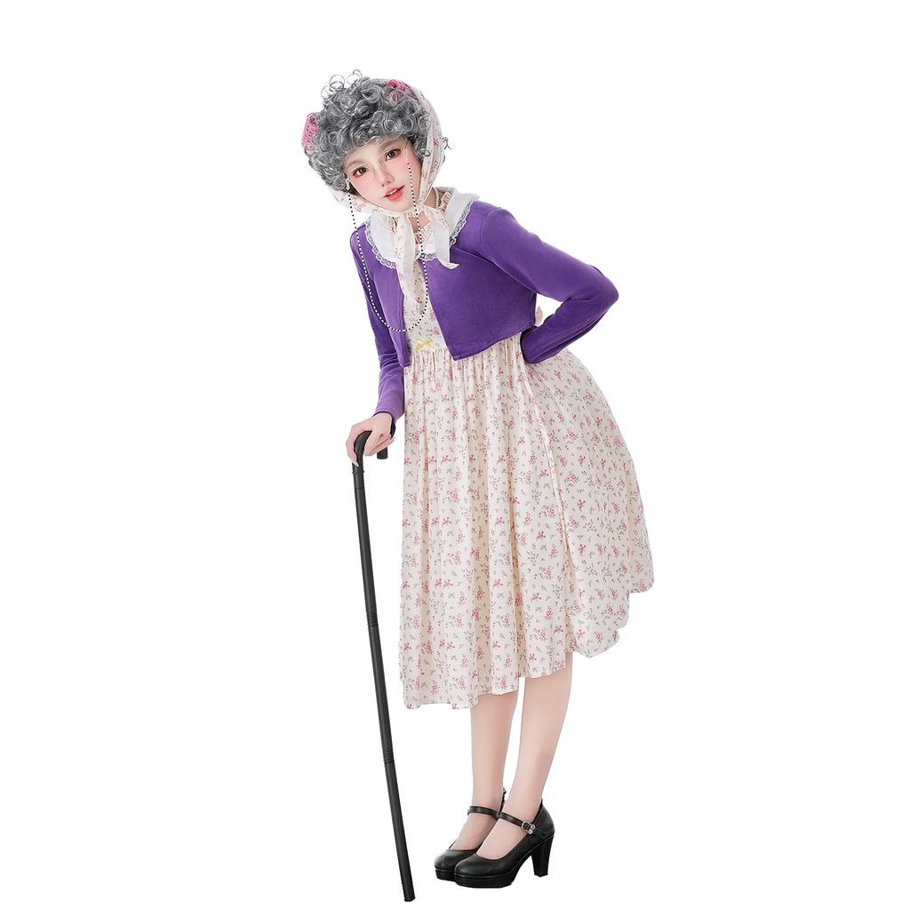 Halloween adult costume floral dress back to school100Granny costume with a funny look cos Old lady costume