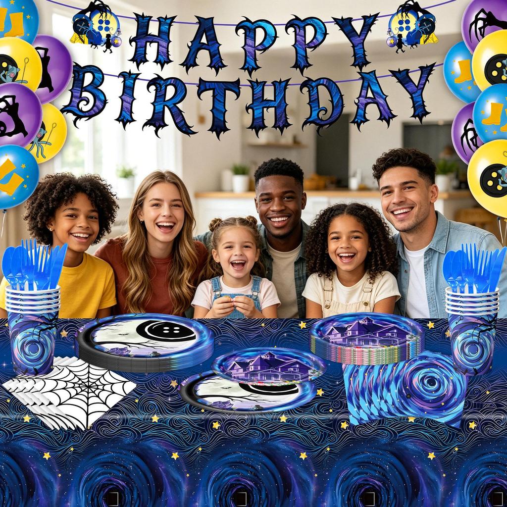 Coraline Witch Mother Birthday Party Set: Plates, Cups, Napkins, Tablecloth, Banner