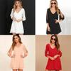 Summer Dress Short-Sleeve Casual Mini T Shirt Beach Solid V-neck Elegant Sexy Party Bodycon Dresses