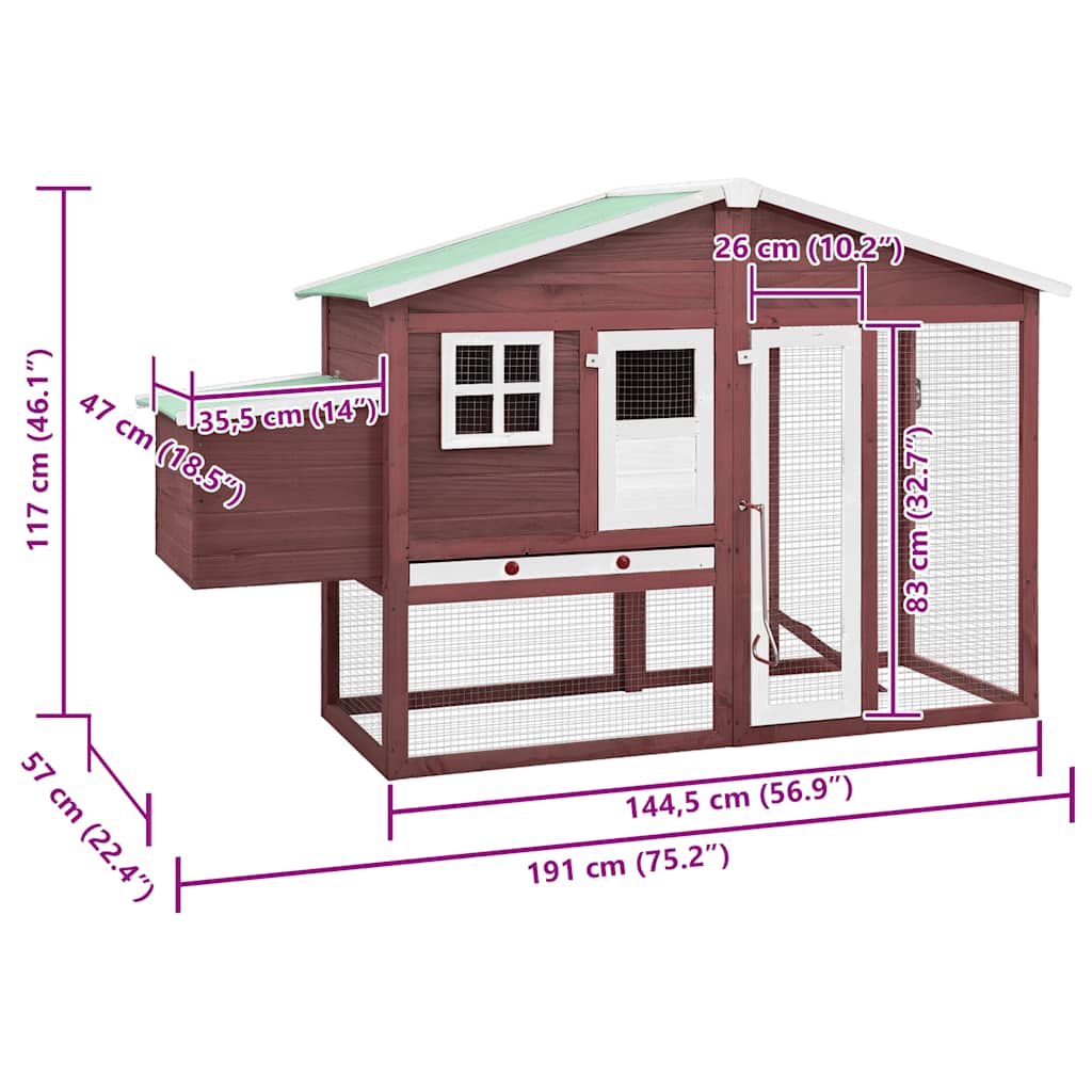Chicken Coop with Nesting Box Mocha Brown and White Solid Pine Wood