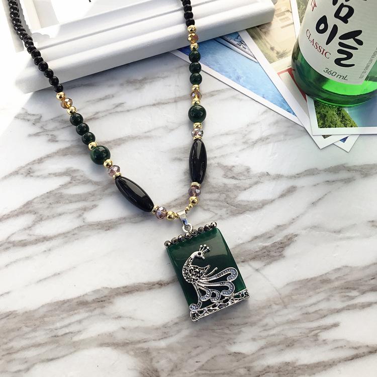 Ожерелье из бисера, длинная винтажная веревка в стиле бохо, ломтик цепи, каменные подвески, богемные этнические женщины