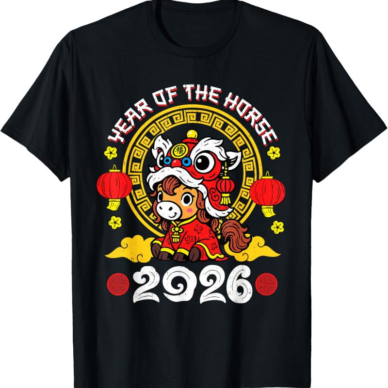 Chinese New Year 2026 Year of The Horse Lunar New Year Unisex T-Shirt Fashion Casual Style Printed T-shirt Tops Graphic T Shirts