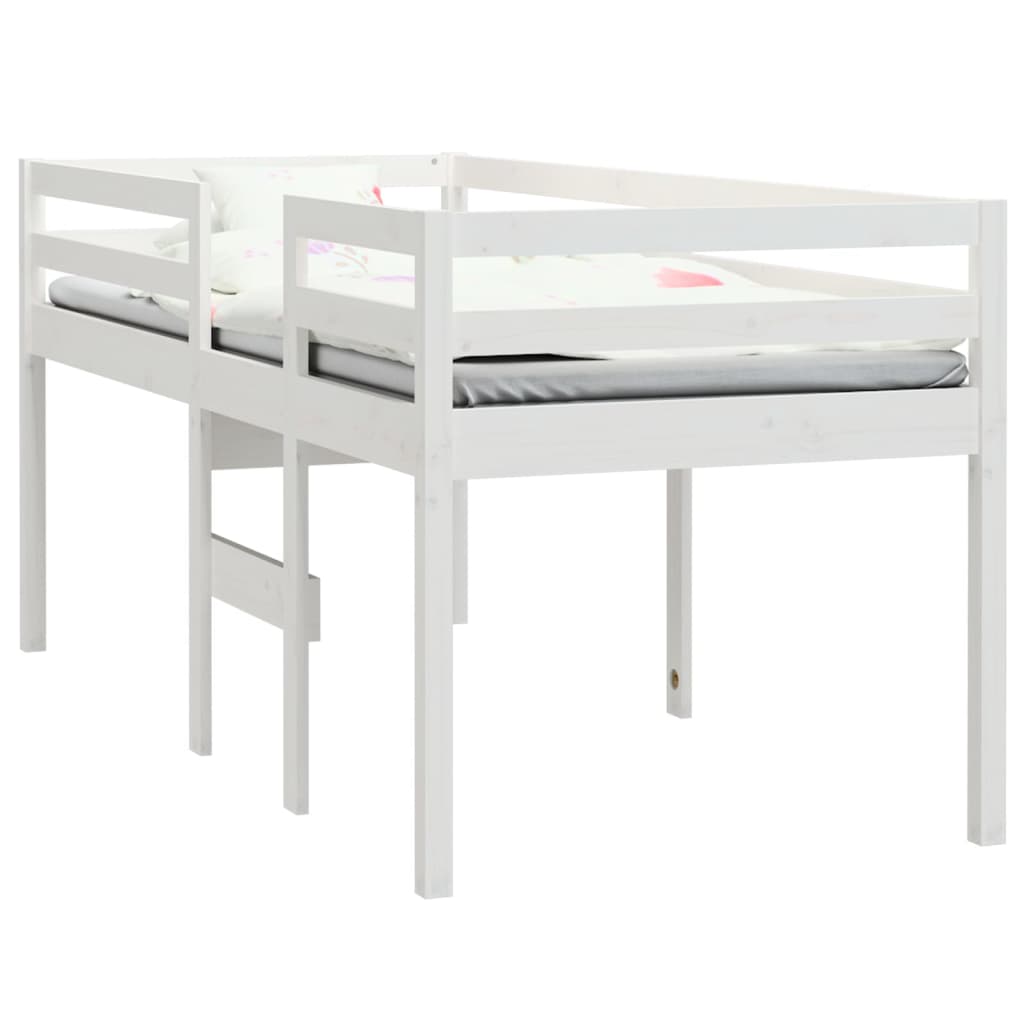 High Bed White 90 x 190 cm Solid Pine Wood