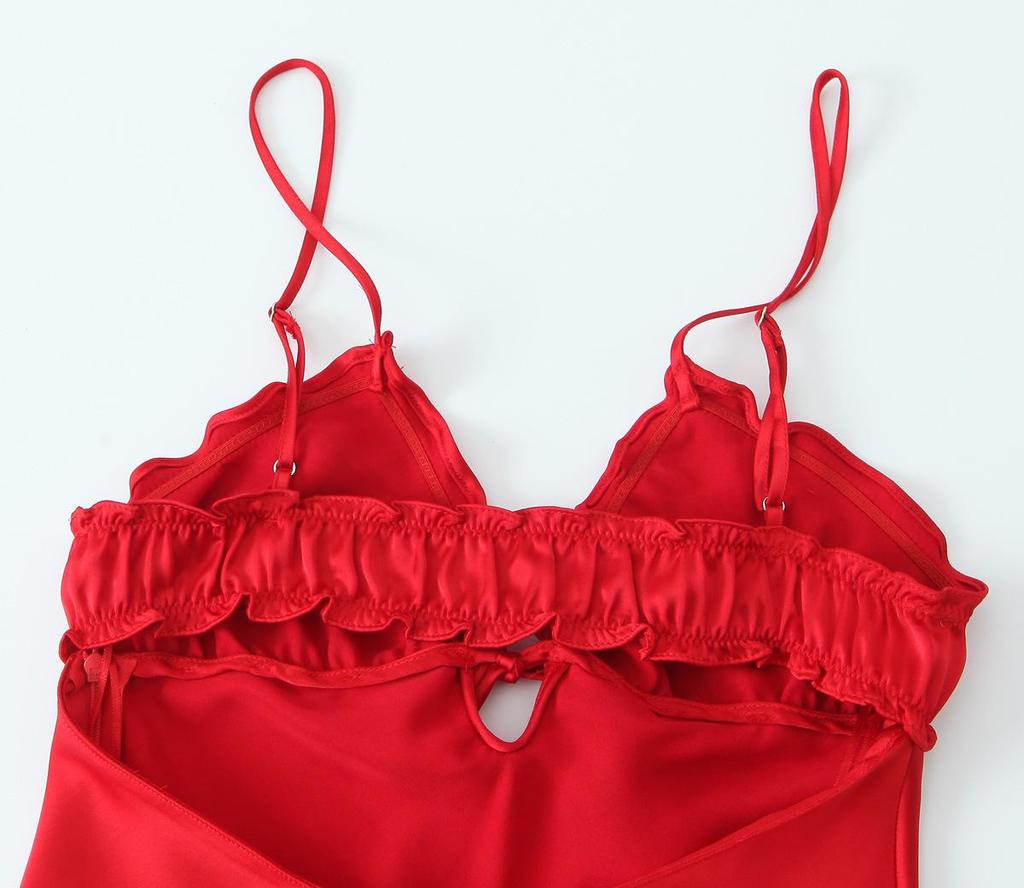 European & American Style Layered Silk Satin Spaghetti Strap Dress