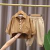 Повседневный весенний костюм для мальчика Детская рубашка с длинным рукавом + брюки карго 2 предмета