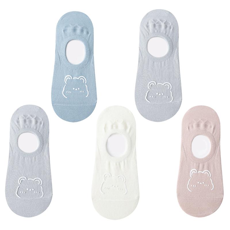 1/5 Pairs Women Cotton Ankle Socks Invisible Shallow Mouth Socks Breathable Silicone Anti Slip Socks
