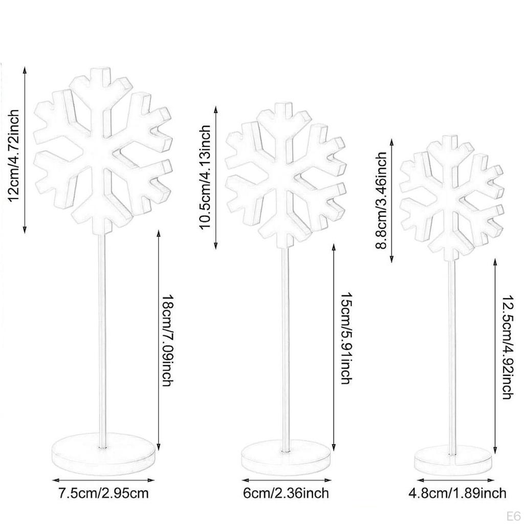 3 Pieces Snowflake Ornaments Wooden Centerpiece Holiday Decor Collection Winter