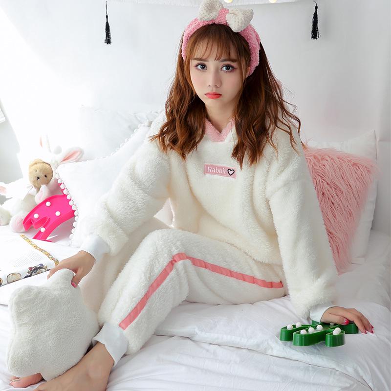 Зимние толстые теплые фланелевые пижамные комплекты для женщин, одежда для сна, домашняя одежда, домашняя одежда, пижамный комплект