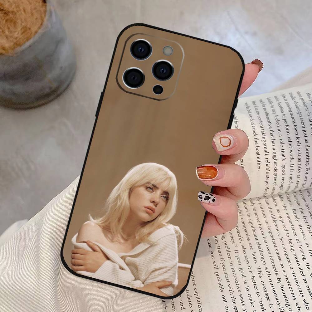 B-Билли Айлиш Певица Чехол для телефона Для iPhone 17,16,15,14,13,12,11 Plus,Pro Max,XS,Мягкий силиконовый Черный чехол