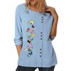 Синий хлопковый женский топ с разными принтами, круглым вырезом, длинными рукавами и пуговицами, размеры S-5XL