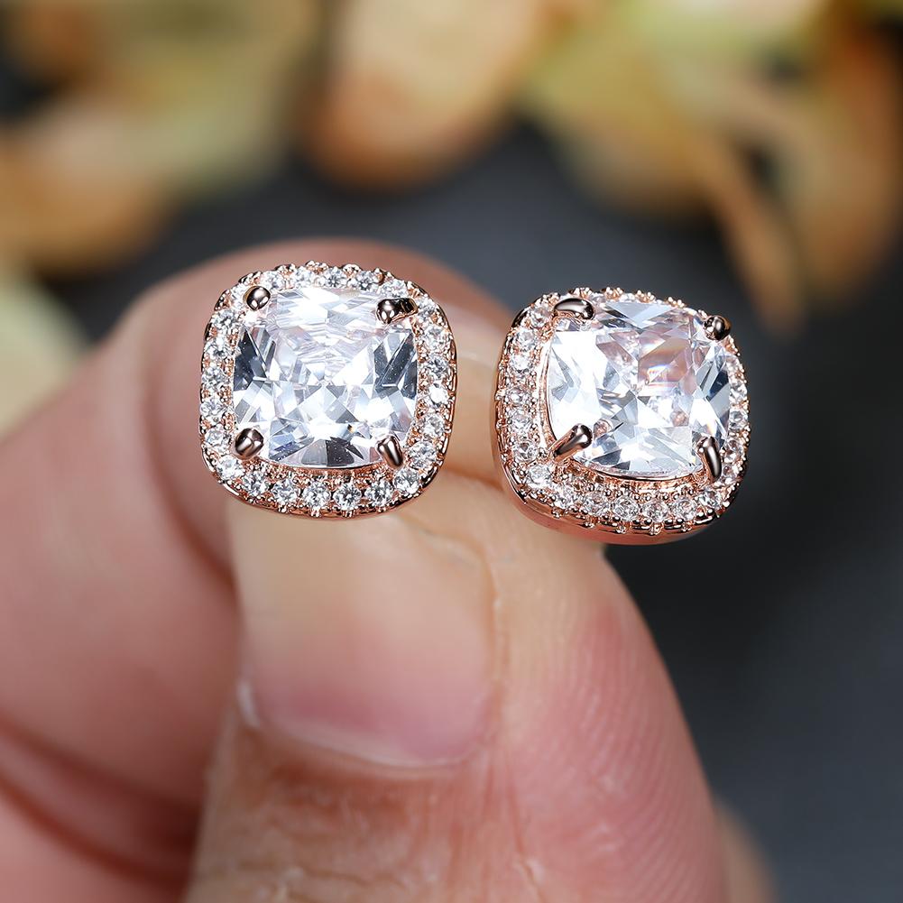 1 Pair Princess Cut Aqua Blue Green White Yellow Champagne Color Stone Earrings Square Stud Earrings Wedding Jewelry