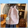 Simple Solid Color Student Lightweight Backpack With Plush Pendant For School