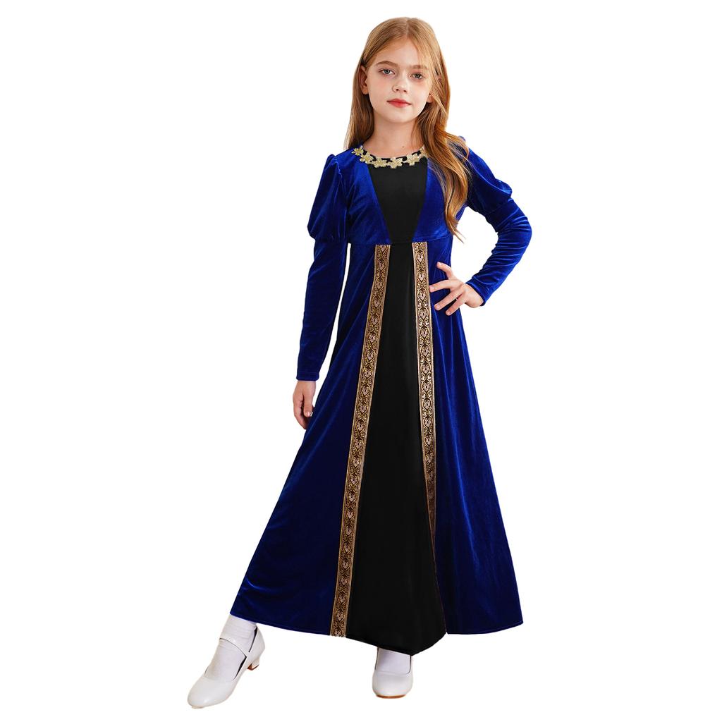 Girls Renaissance Dress Princess Medieval Long Sleeve Maxi Dress Gothic Cosplay Costume Halloween Role Playing Party Fancy Dress Gown