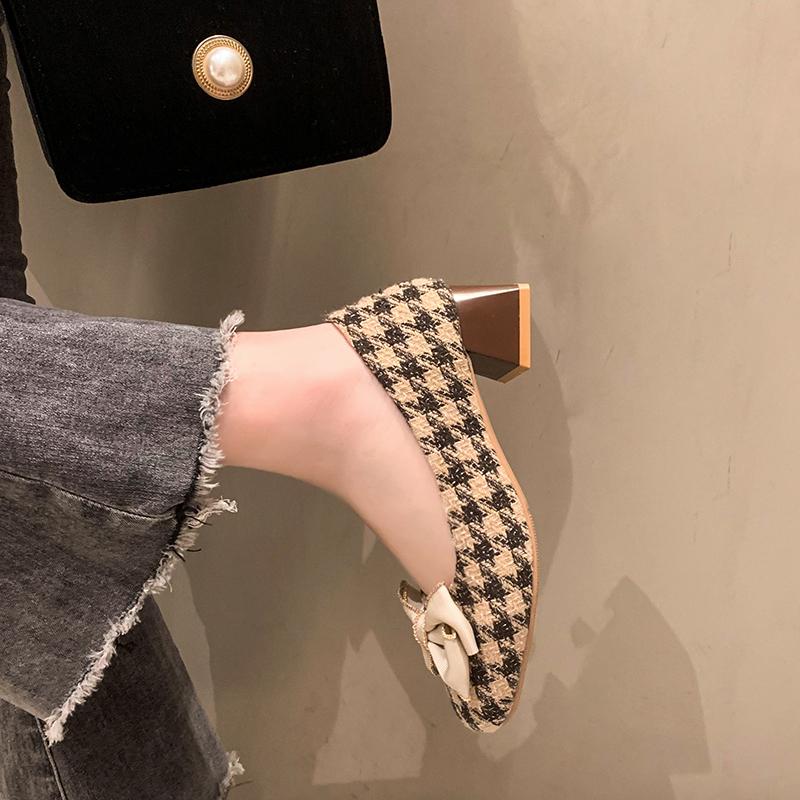 2024 Винтажные женские туфли Классические толстые банты Украшенные женские туфли Простые туфли-лодочки с квадратным носком Женская обувь Квадратный каблук