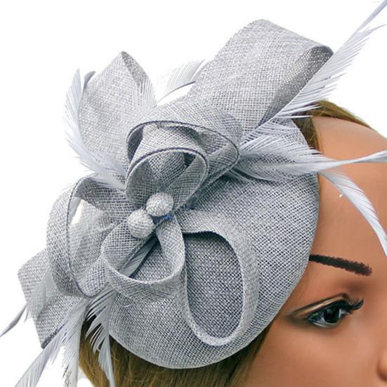 Faux Feather Fascinator Hat Net Yarn Hat Shape Bow Mesh Mini Beret Hat Headdress