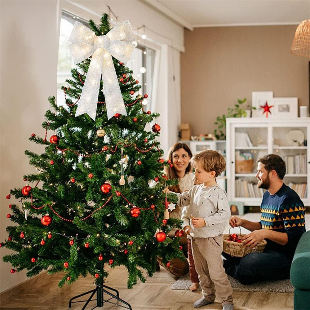 LED Christmas Bow Silver Door Window Xmas Tree Wedding Decoration Bows 15" X 21