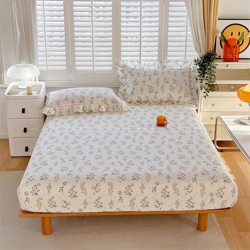 Floral Style Fitted Sheet Pure Cotton Bed Cover Skin-friendly Bed Sheets Couvre Lit Adults Kids Bed Linen (No Pillowcase)