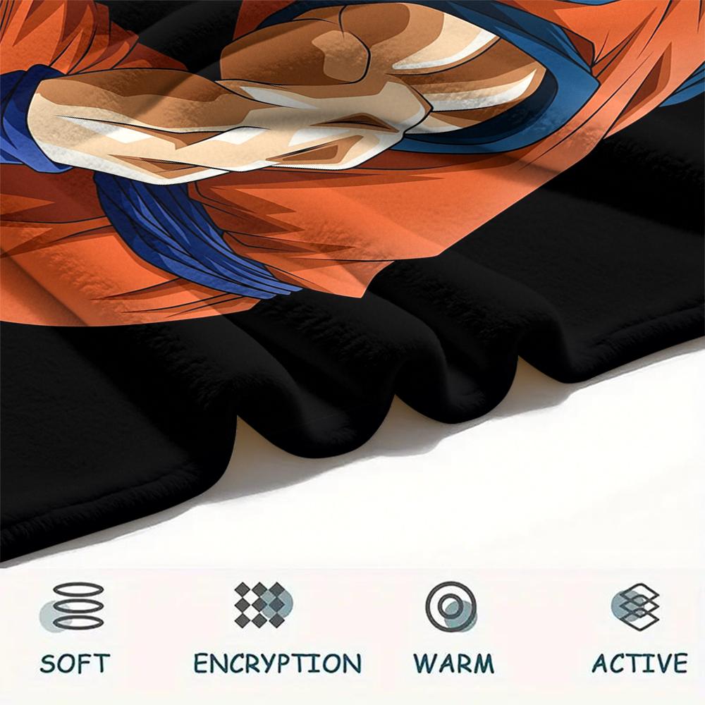 Cartoon Goku pattern Flannel Blanket, High quality Comfortable for All Seasons, Home Decor, Warmth and Comfort, Perfect for Gifts.