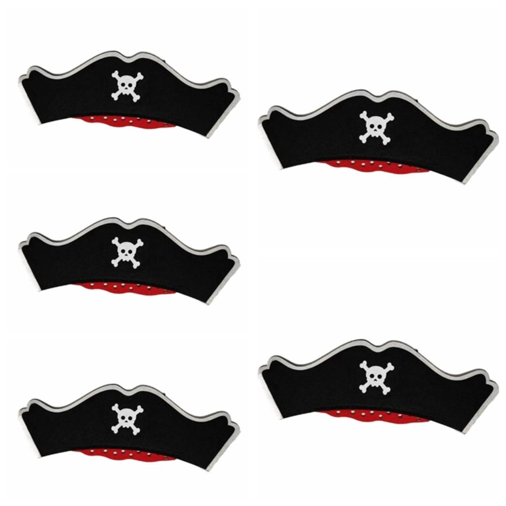 5Pcs Horror Felt Pirate Hat Black Skull Pirate Captain Cap Props Accessories Masquerade Party