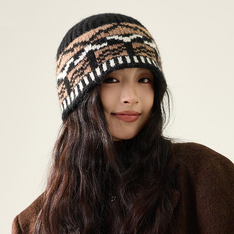 Винтажная жаккардовая вязаная шапка женская теплая шапка-рыбак шапка с защитой ушей